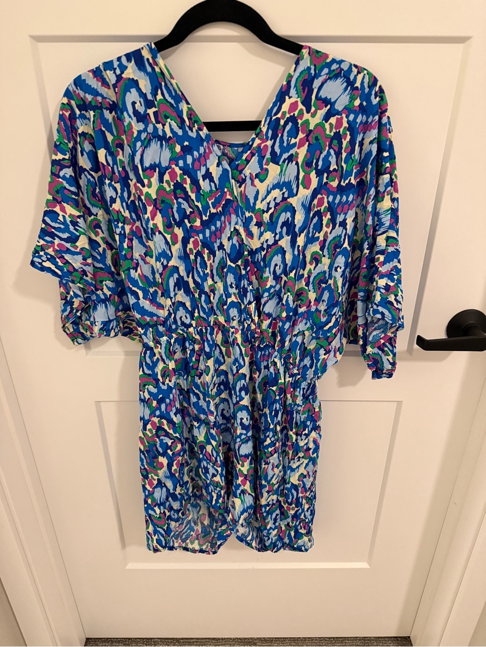 CUPSHE Women’s M Tropical Abstract Print Romper Blue Pink Beach Vacation Coverup